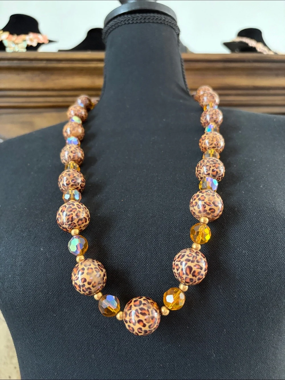 Joan Rivers Leopard Print Bead Necklace in Amber and Iridescent